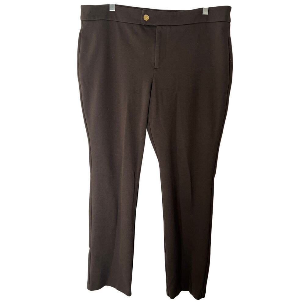 Michael Kors Pants Womens Sz 14 Brown Stretch Ponte Knit Skinny Ankle Logo